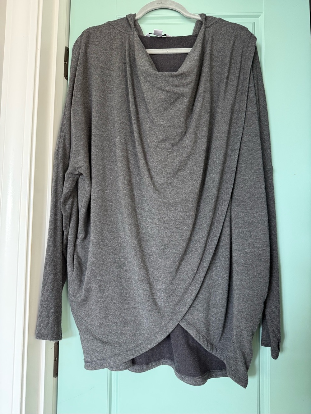 Athleta Purana Wrap Sweatshirt Hoodie Gray Draped Cardigan XL